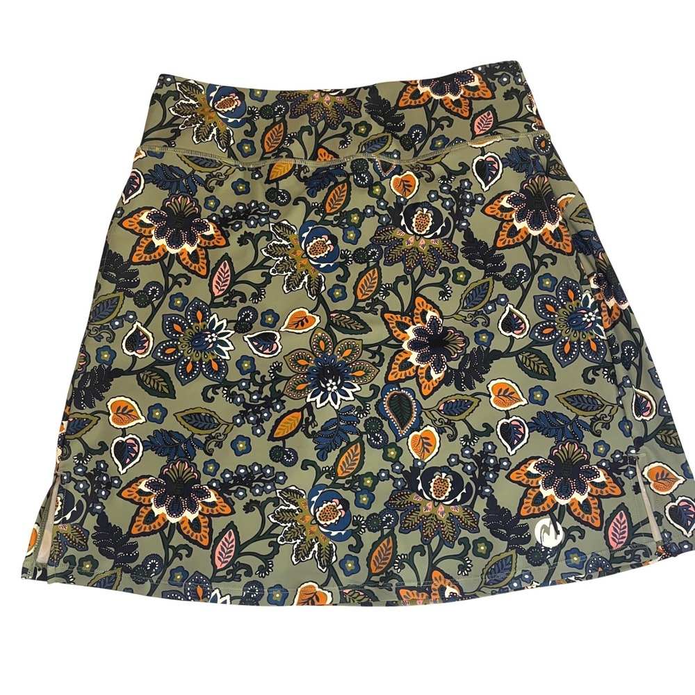 Moteepi Womens Floral Paisley Athletic Skort Green Navy Orange Medium Pocket